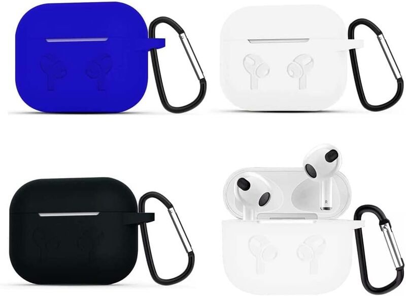 MARGOUN 4 Pack for Airpods 3 Case Cover Silicone with Clip, Airpods 3 Case 2021 3rd Generation (Black/Blue/White/Matte)